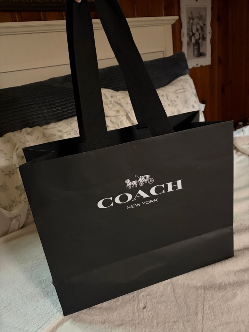 Coach Black Shopper Tote with White Logo & bow - Picture 3 of 10